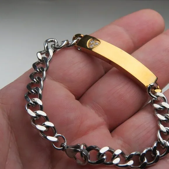 $170 18k Yellow-White Plated ID Bracelet